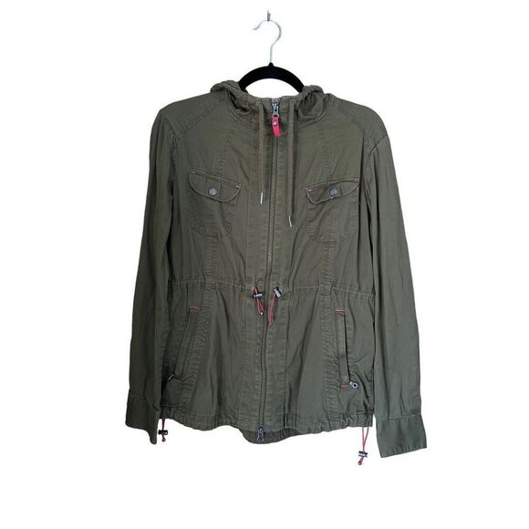 ATHLETA Women Army Green Anytime Anorak Zipper Hood Long Sleeve Utility Jacket - Picture 1 of 7
